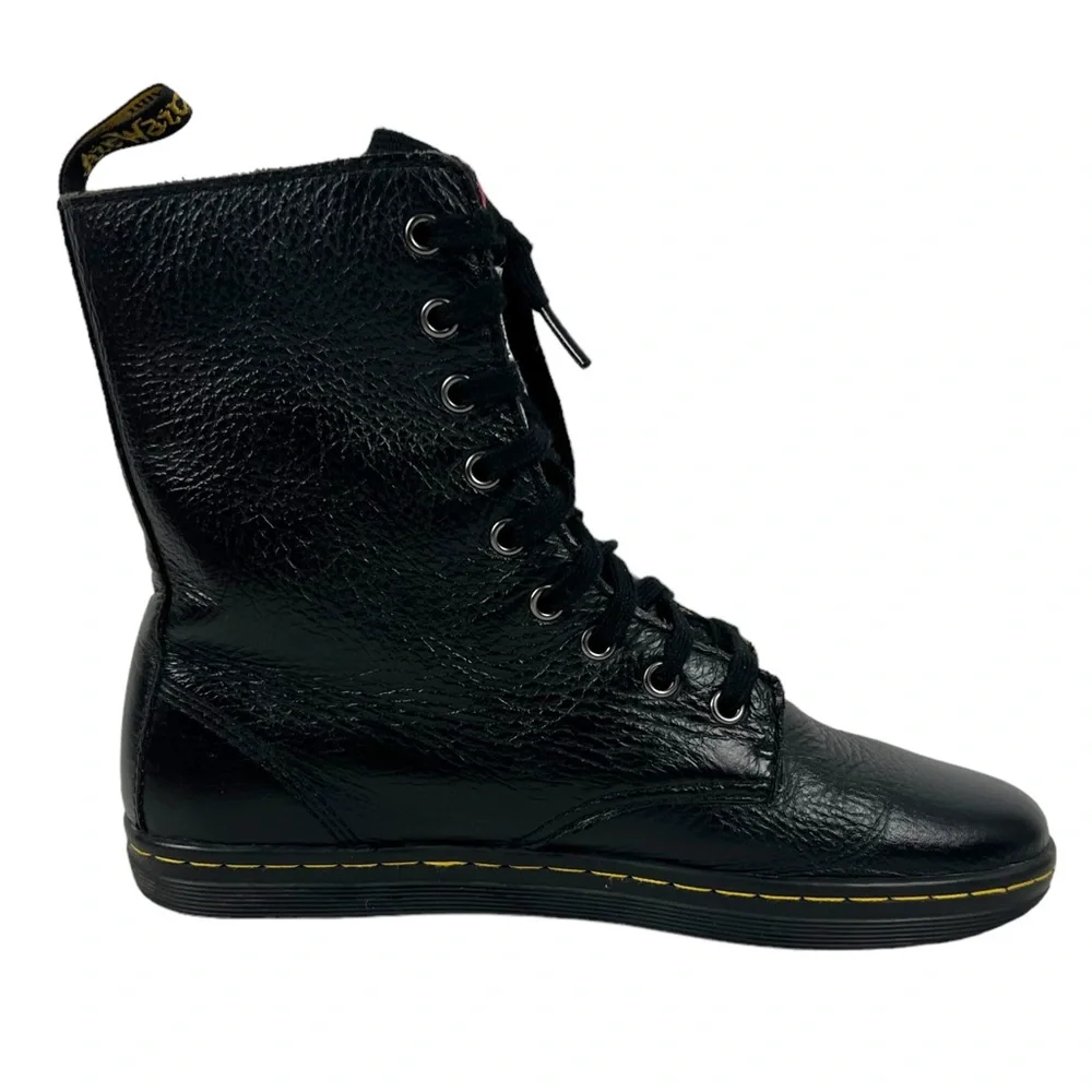 Dr. Doc Martens Boots Womens 8 Stratford Black Leather Shoes Floral Lined - Picture 3 of 12